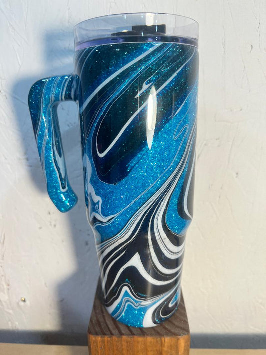 Blue black and white hydro dip