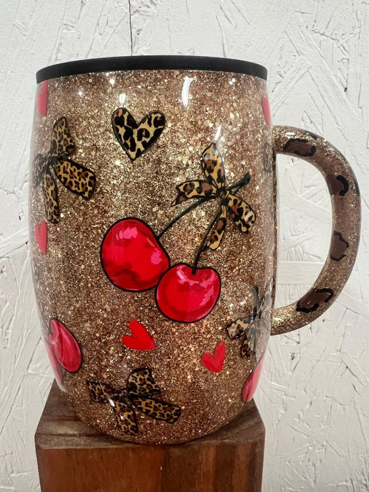 14oz Glitter Cherry Coffee Mug